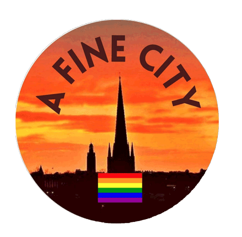 25mm button badge "A Fine City" with Pride Flag
