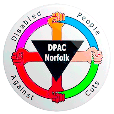 25mm button badge "DPAC" - Disabled People Against Cuts
